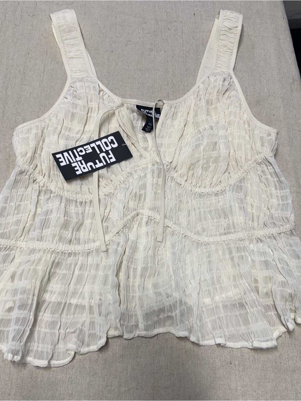 Future Collective Cream Textured Sleeveless Blouse